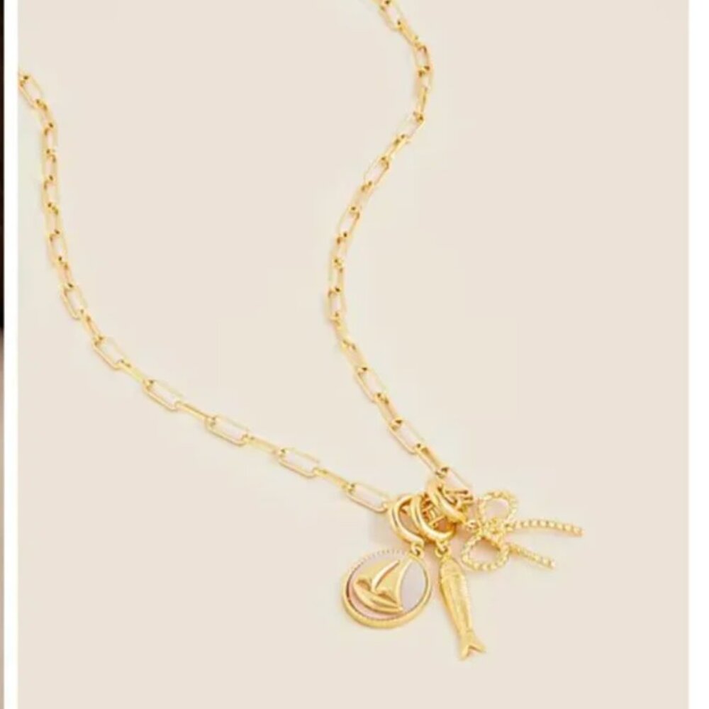 NWT JCREW Nautical charm necklace Shiny Matte Gold